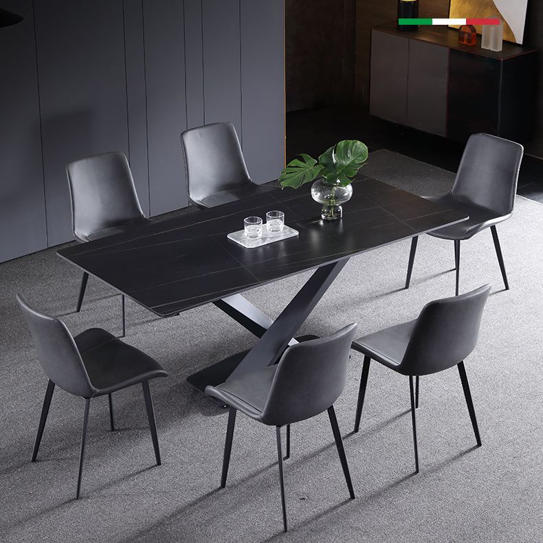 Minimalist Sintered Stone Dining Room Set Fixed Dining Set with Rectangle Table for Home Use