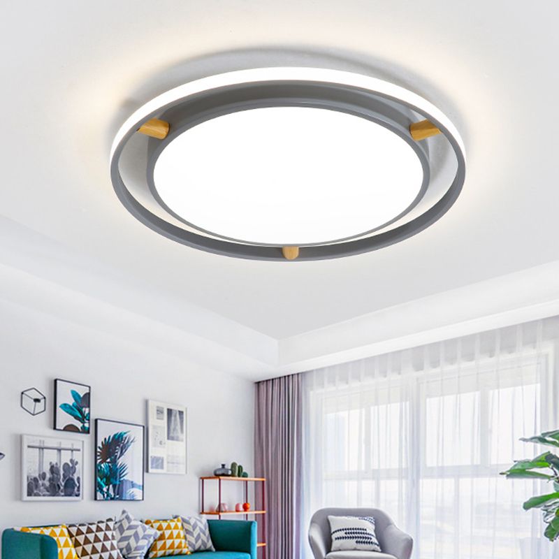 Lámpara de techo LED redonda de metal para dormitorio, montaje empotrado, contemporánea, 16"/19,5"/23,5" de ancho, color gris