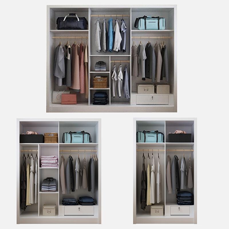 White Wardrobe Closet with Drawer Engineered Wood Wardrobe Armoire