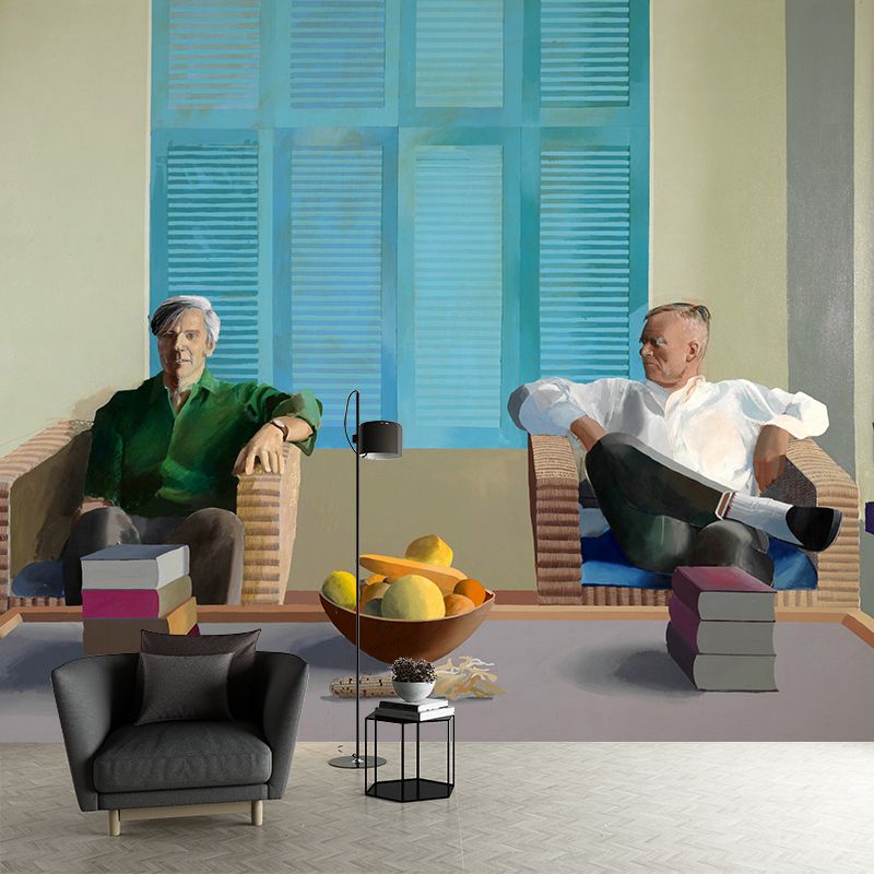 Artistry Hockney Works Lovers Mural Blue and White Stain Resistant Wall Decor for Bedroom