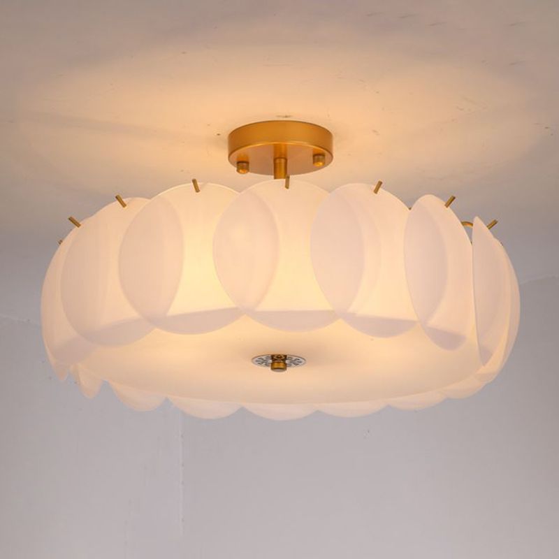 Nordic Ceiling Lighting White Glass Semi Flush Mount for Bedroom