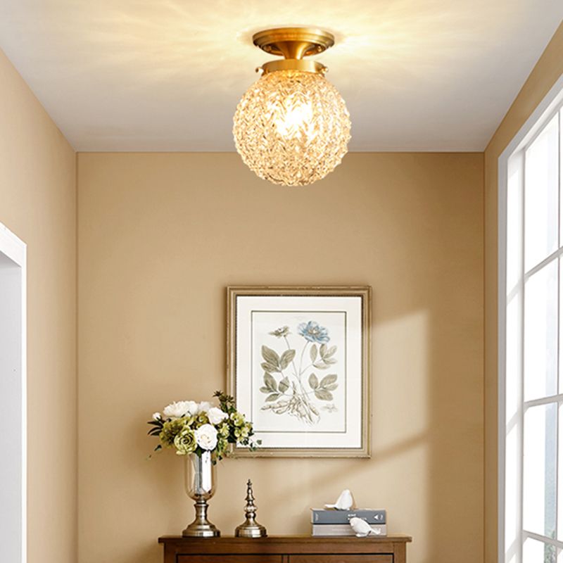 Glass Shaded Close to Ceiling Lighting Vintage-Style Aisle Close to Ceiling Light in Gold