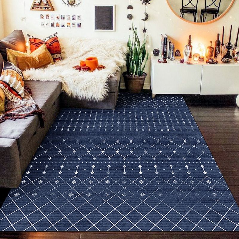 Blue and Grey Area Rug Polyester Tribal Pattern Carpet Anti-Slip Backing Rug for Home