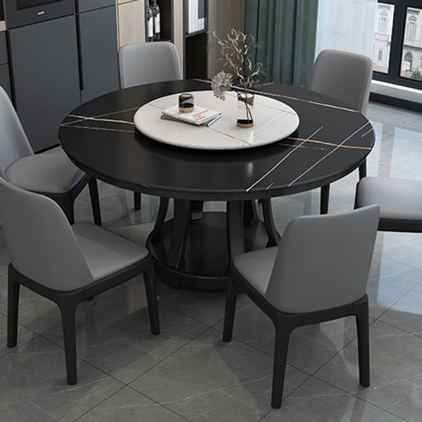 Contemporary Sintered Stone Round Dining Table Standard Kitchen Dining Table with Pedestal Base