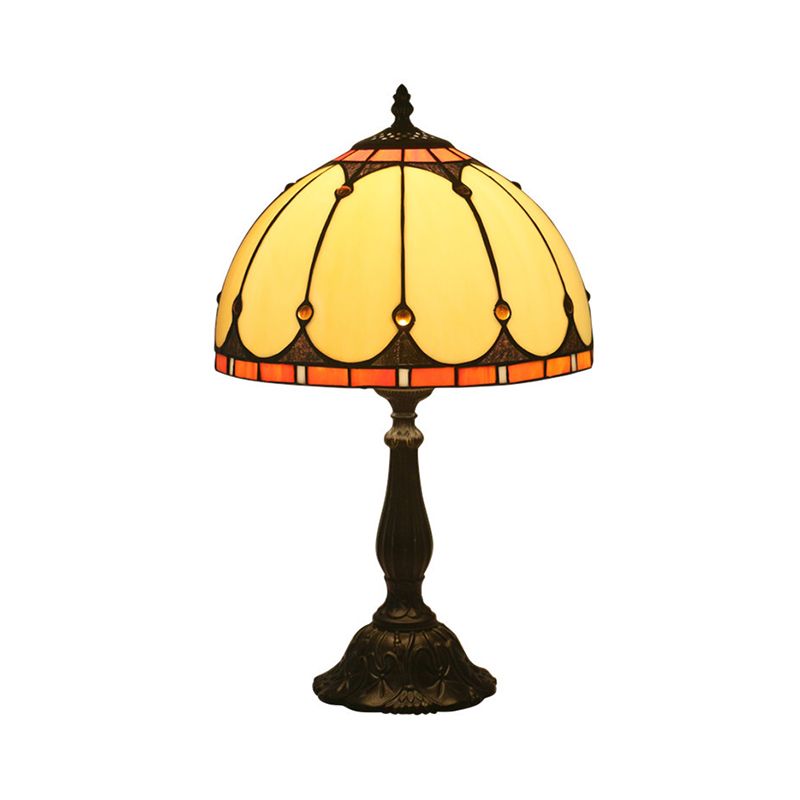 Domed Night Lighting Traditional Cut Glass 1 kop zwarte tafellamp met juwelendeco