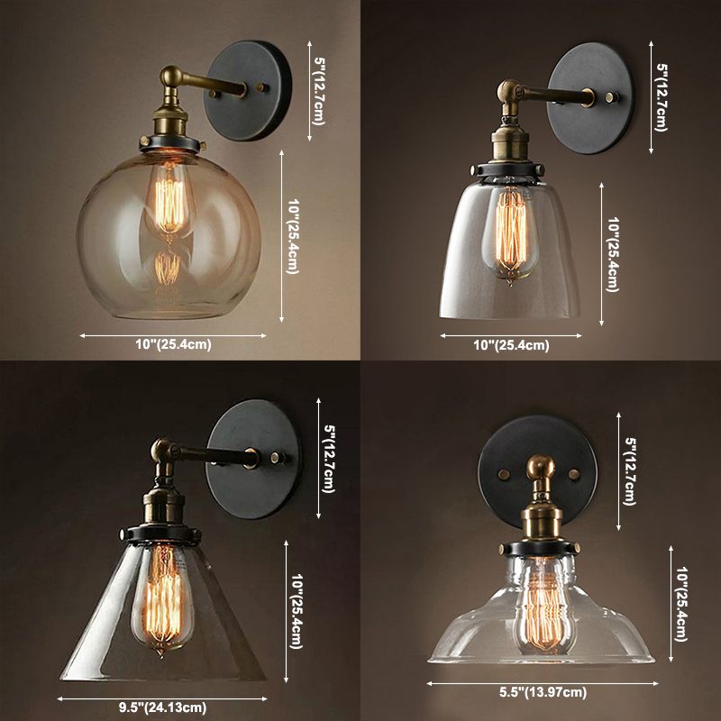Geometrische Schatten Wandleuchte Industrial Style 1 Lichtglas Wandbeleuchtung in Schwarz