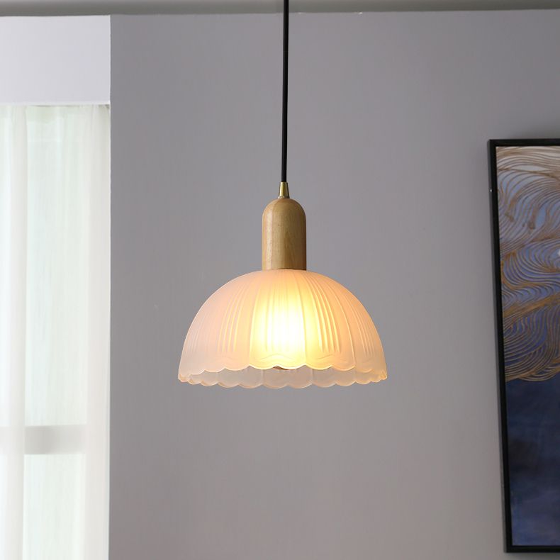 Witte koepelvormige hanglamp plafondlicht minimalistische stijl houten hanglamp lamp