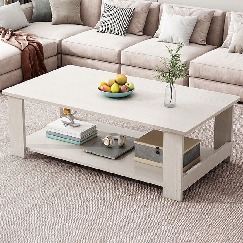 Modern Wooden Coffee Table with Storage and 4 Legs Bunching Tables