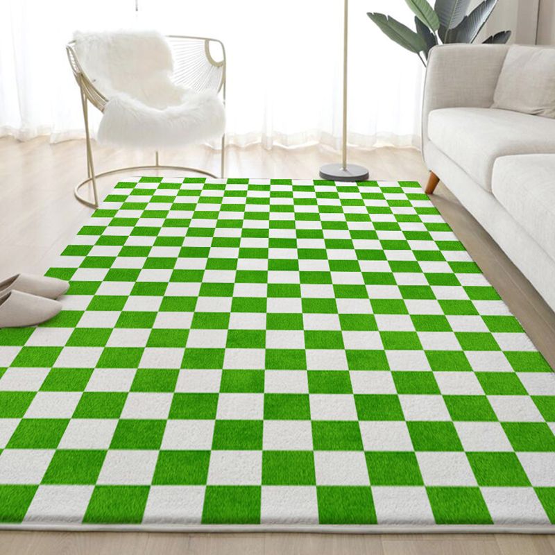 Green Modern Rug Polyester Grid Area Rug Stain Resistant Rug for Living Room