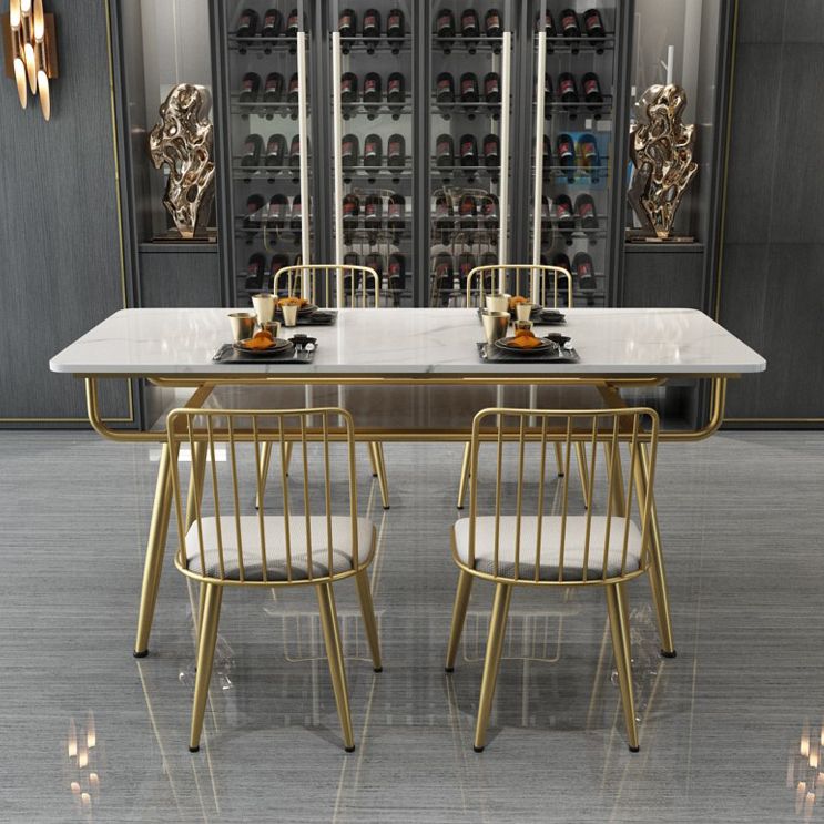 Stone and Iron Table Contemporary Storage Rectangular Dining Table