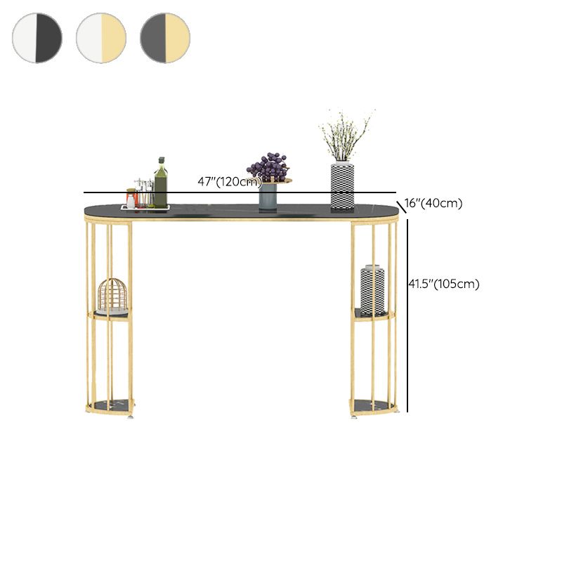 Stone Oval Bar Table Glam Style Living Room Bistro Bar Desk with Storage