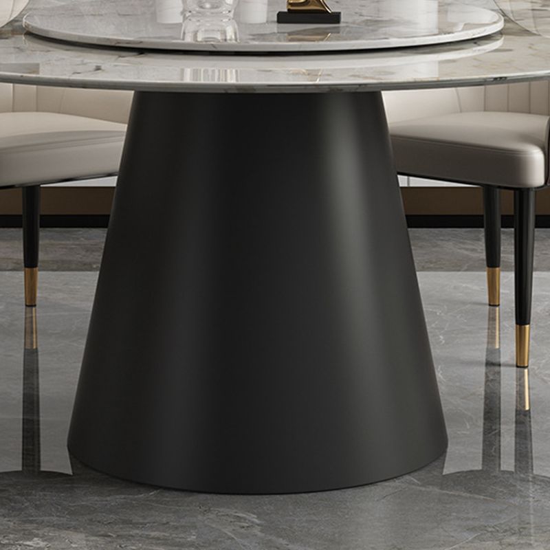 White Round Stone Dining Table Modern Convertible Furniture with Pedestal Base for Home
