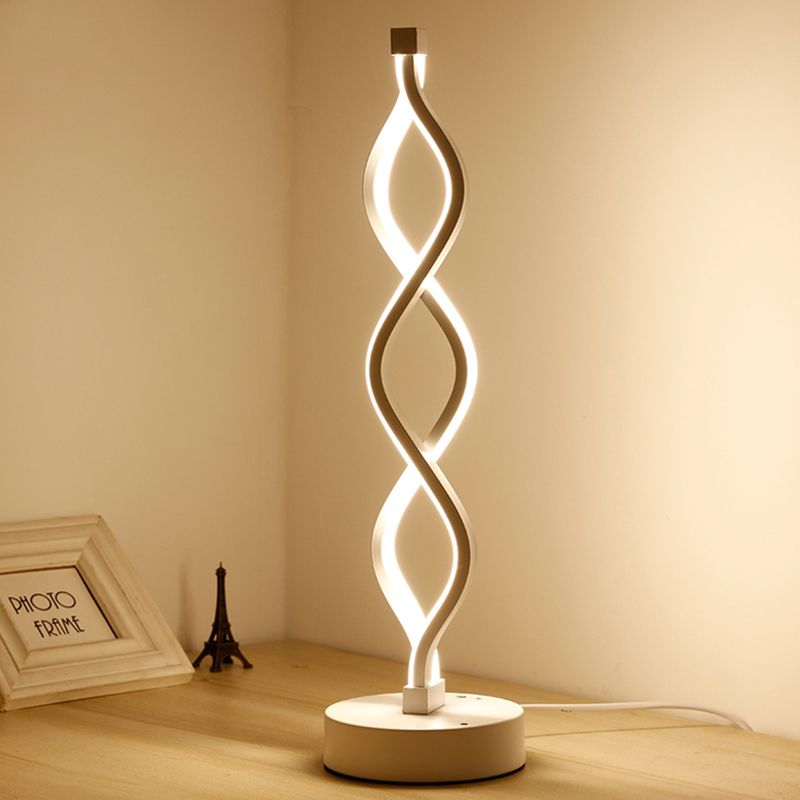 Minimalist Winding Iron Table Light LED Night Stand Lighting in White with Recessed Diffuser