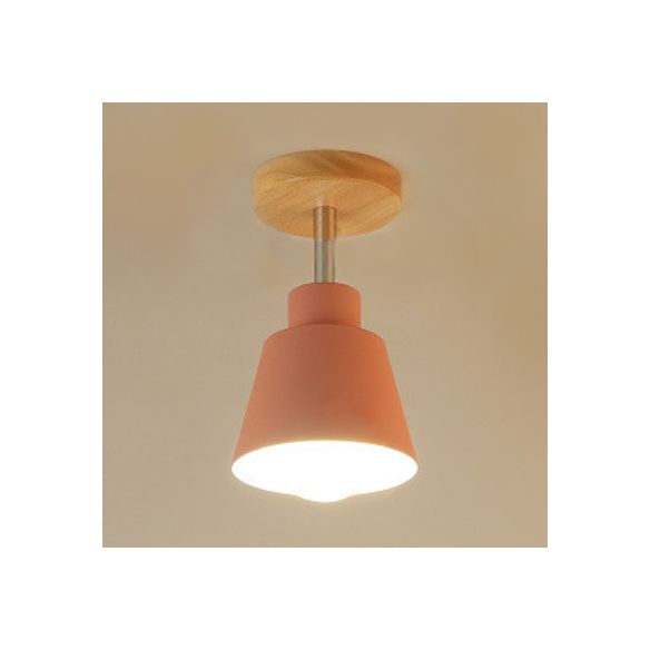 Lámpara colgante cónica semi empotrada para dormitorio, metal contemporáneo, 1 luz gris/rosa, iluminación de techo con dosel de madera