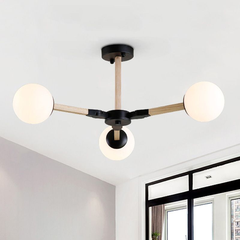 Weiß/schwarz/goldener Zweig Kronleuchter Beleuchtung zeitgenössischer 3/6/9 Lichter Holzhänge Deckenlampe mit weißem Glas Globaler Schatten
