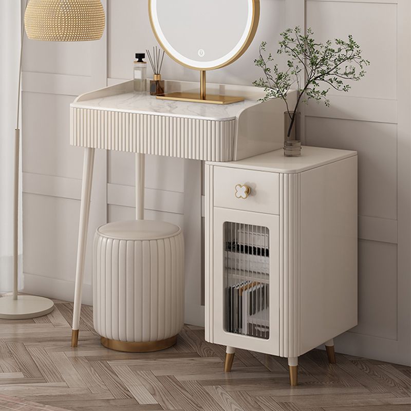 Slate Top Vanity Dressing Table Set Glam Beige Makeup Counter with Drawer
