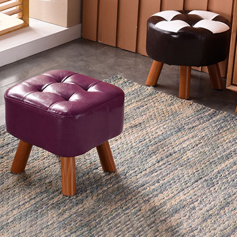 Modern Tufted Ottoman Water Resistant Genuine Leather Square Footstools Ottoman