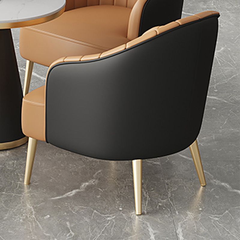 Sewn Pillow Back 4 Legs Chair Upholstered Recessed Arms Chair