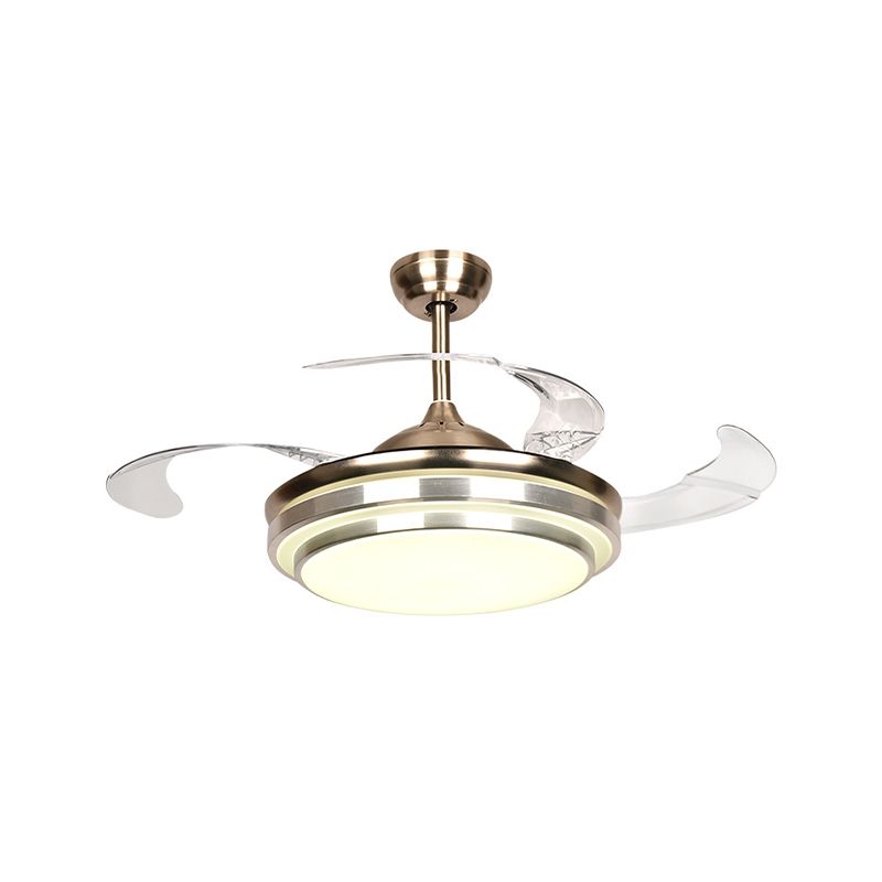 36 "/42" W Minimalistisch ronde ventilatorverlichting LED METAL SEMI SEMI -MOUNT LIMMTE IN Zilver met 4 heldere messen
