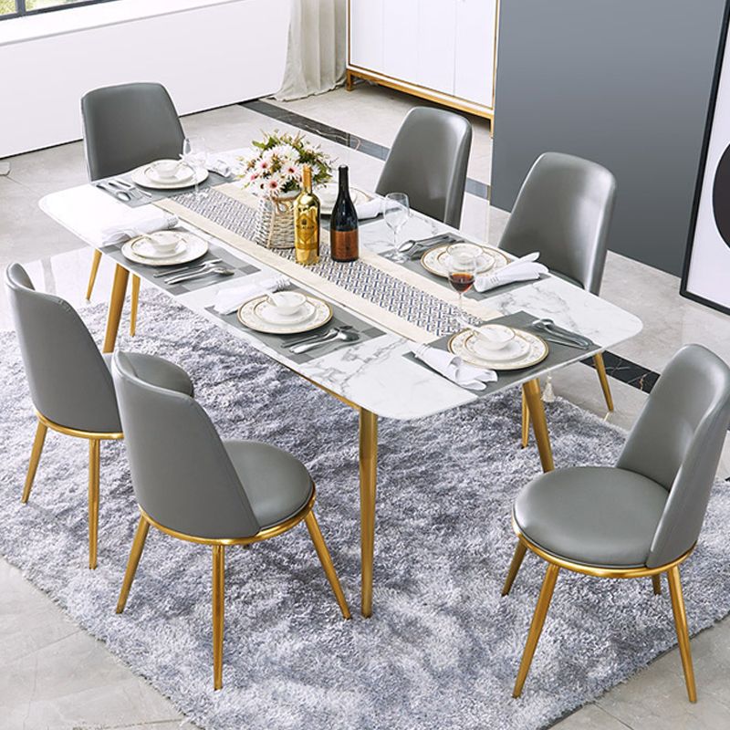 Glam Style Faux Marble Table Dining Rectangle Table with Metal Legs for Home Use