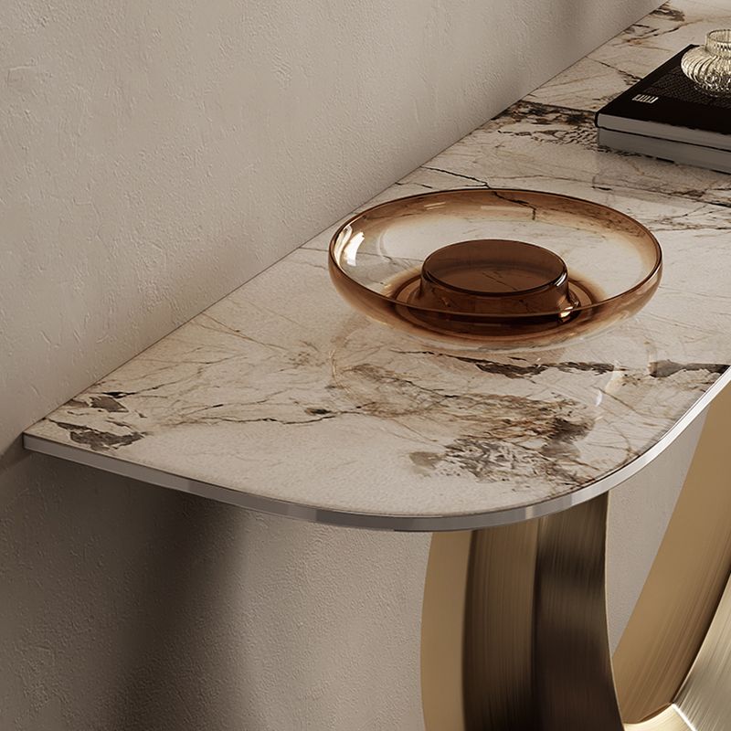 Half Moon Shape Contemporary Console Table Gold Stone Console Sofa Table