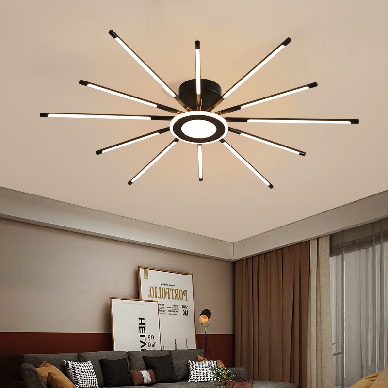 Modern Creative LED Semi Flush Mount Acrylic Linear Ceiling Light in Black and Gold