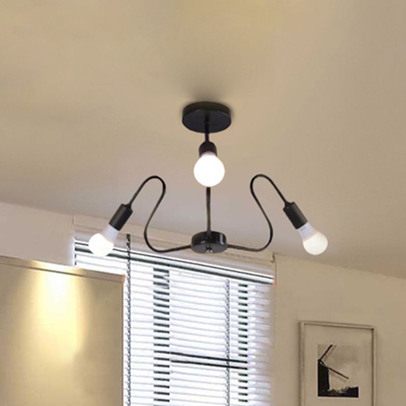 Bombilla expuesta de metal, iluminación de montaje semiempotrado, luz de techo Industrial Retro de 3/5/6 cabezales para comedor en negro/blanco