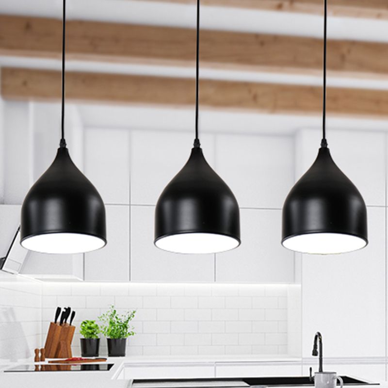 Metallic Black/White Ceiling Pendant Lighting Dome Shade 3 Lights Modernist Style Hanging Light