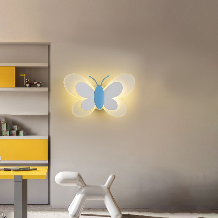Pink/Blue Wall Light Contemporary Butterfly Lighting for Living Room