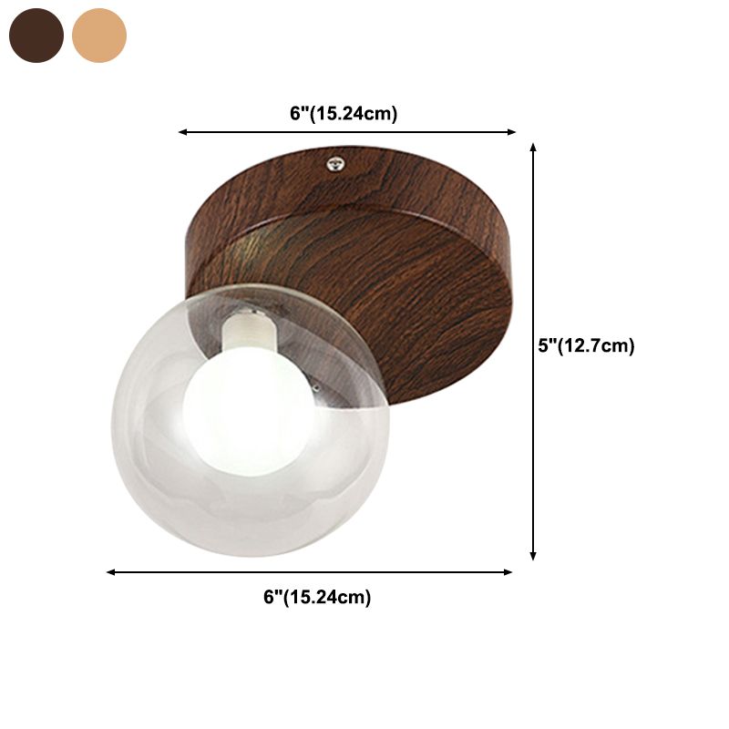 Wood Sphere Flush Mount Lights Contemporary Style 1 Light Flush Mount Lighting