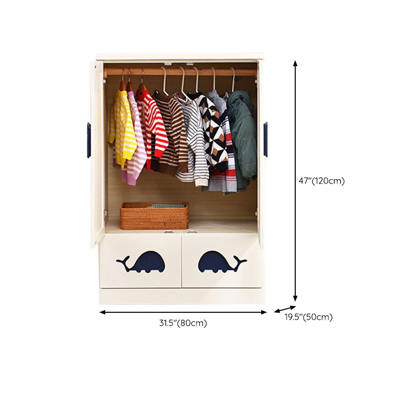 Solid Wood Kid's Wardrobe Modern Armoire Closet with Lower Storage Drawers