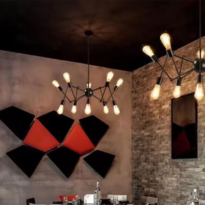 Radial Chandelier Lights Industrial Style Metal Hanging Pendant Lights in Black