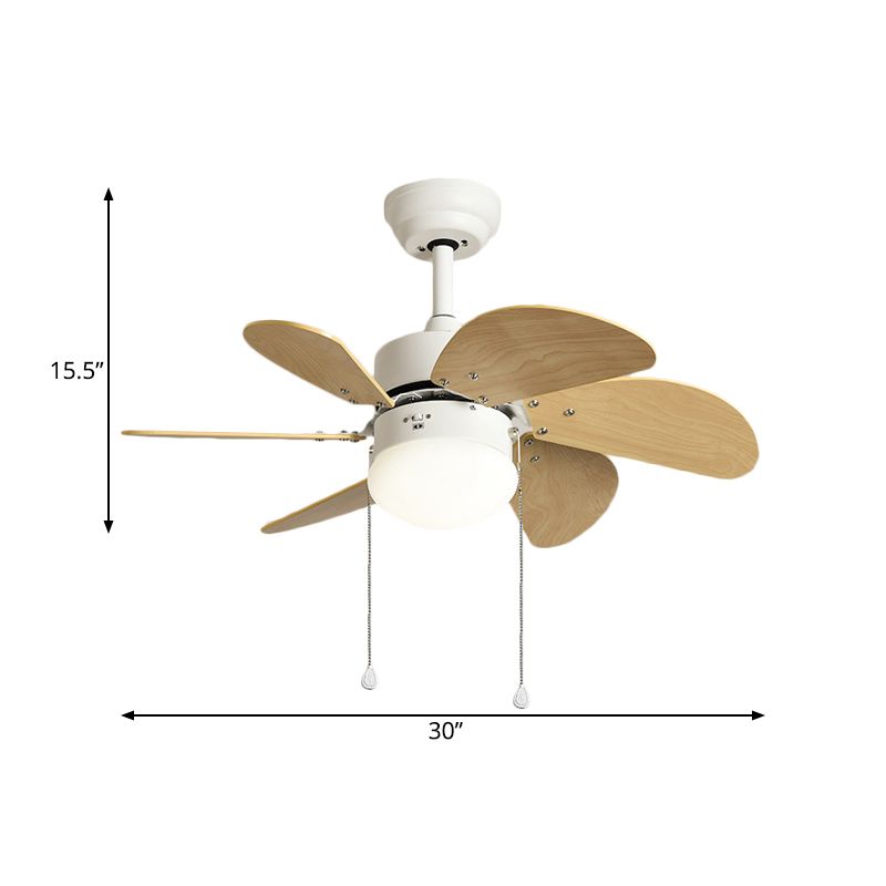 Lámpara moderna de 6 blades semi de iluminación semi flush de 30 "de ancho lámpara de ventilador LED de ancho en beige, control de la pared/cadena de extracción