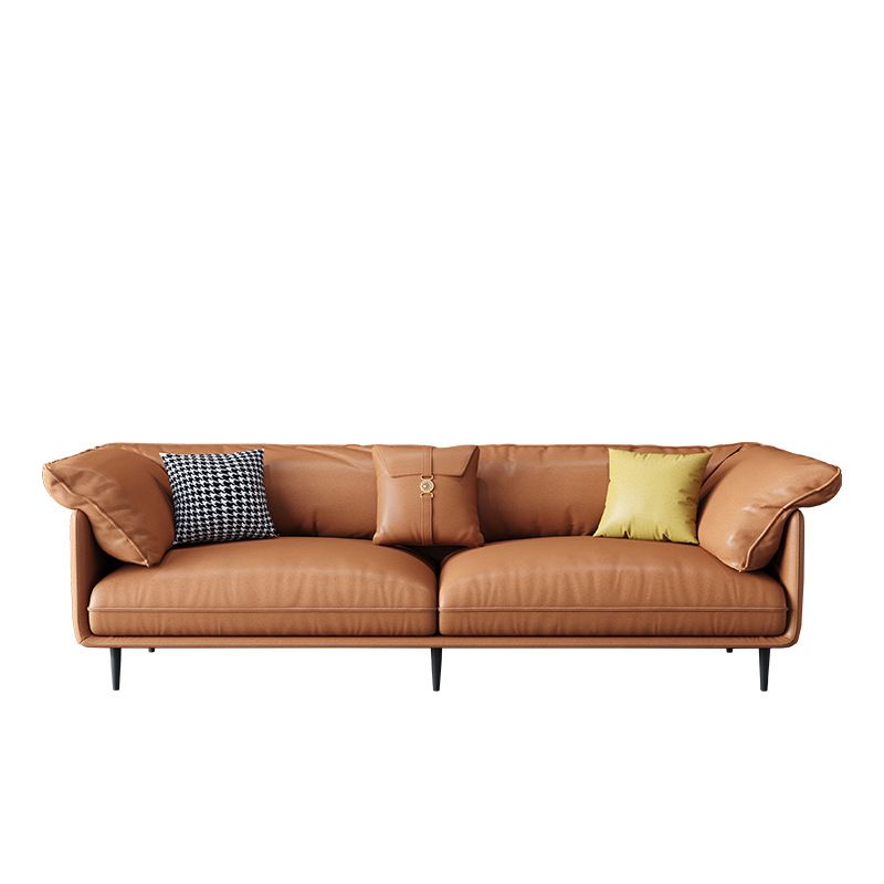 Faux Leather 72"High Wooden Tuxedo Arm Sewn Pillow Back Sofa, Living Room