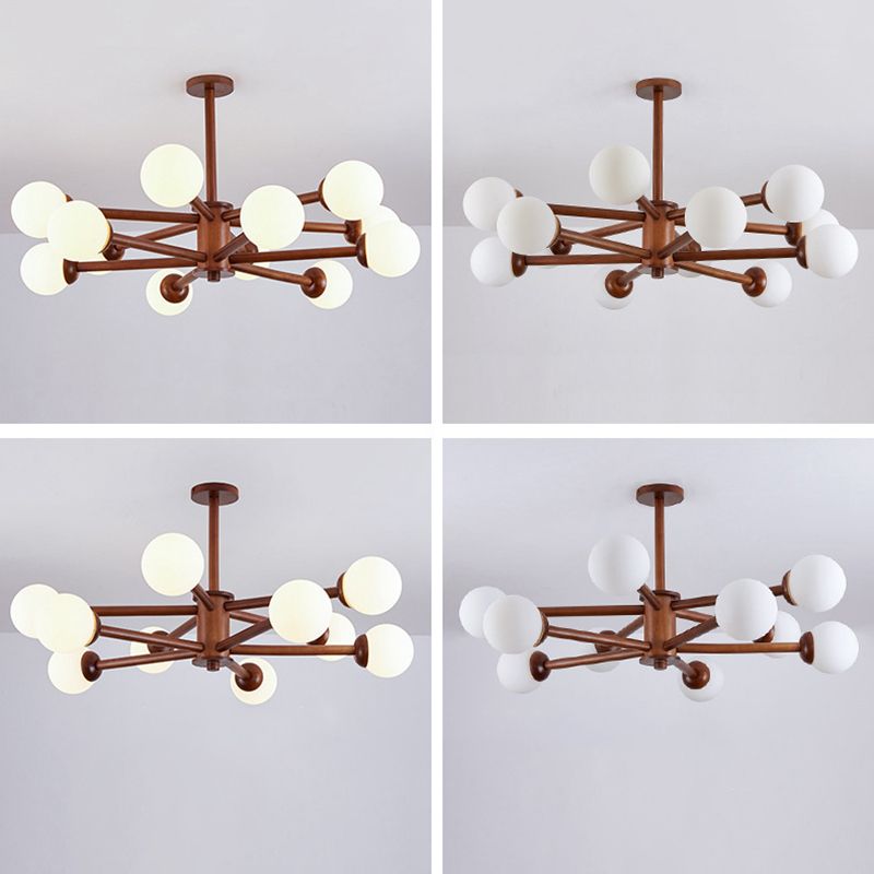 Luce a sospensione Sputnik Color Sputnik in moderna luce del soffitto in legno in stile creativo con tonalità di vetro opale