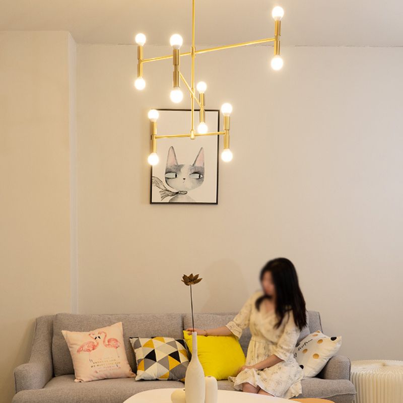Exponierte Metallkronleuchter leichte postmoderne 12 Leuchten hängende Lampe für Wohnzimmer