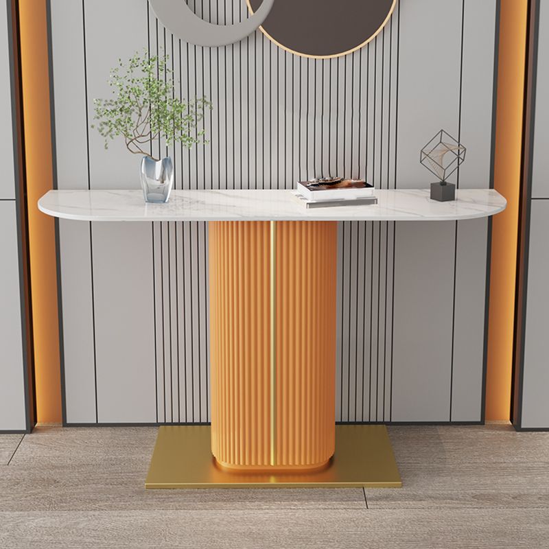 11" Wide Contemporary End Table Stone Half Moon Pedestal Accent Table