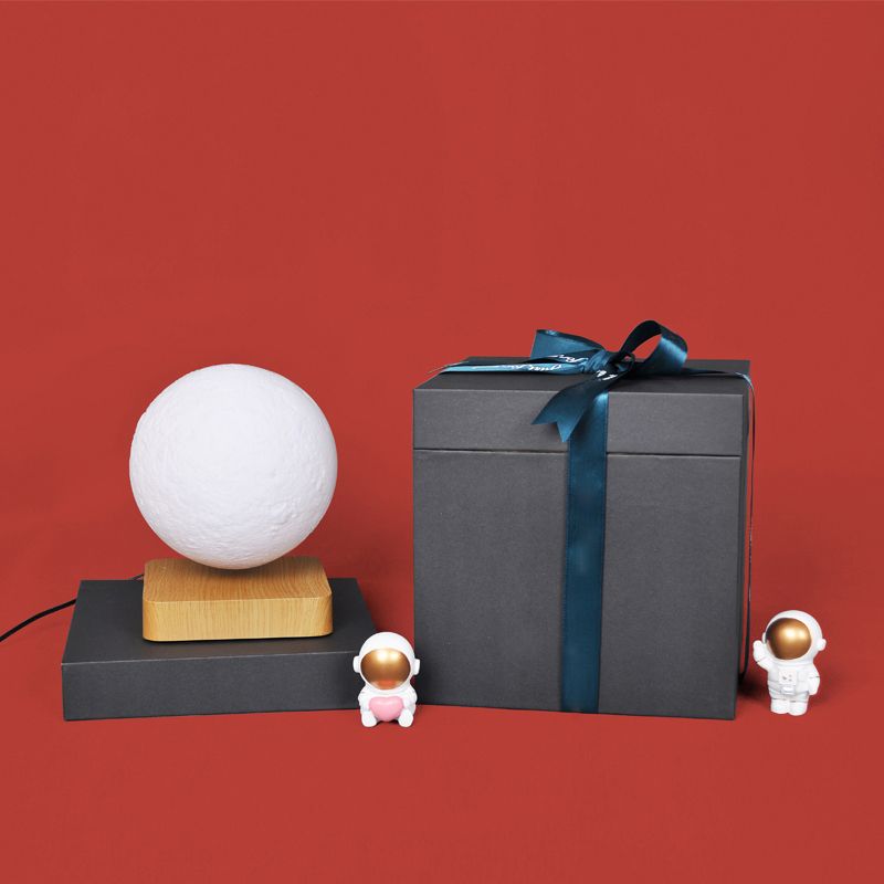 Kids Moon Sphere Maglev Lampada da tavolo da comodino di plastica LED Night Light in White-Wood