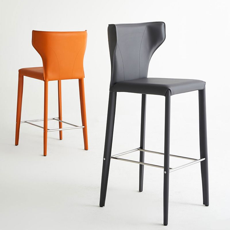Modern Faux Leather Low Back Armless Bar Stools with Metal Base