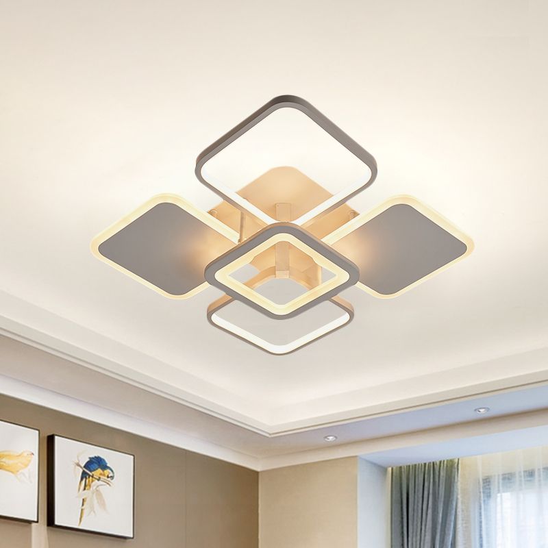 Metal Square/Diamond Semi Mount Lighting Nordic LED White Close to Ceiling Lamp for Dorm in White/Warm Light