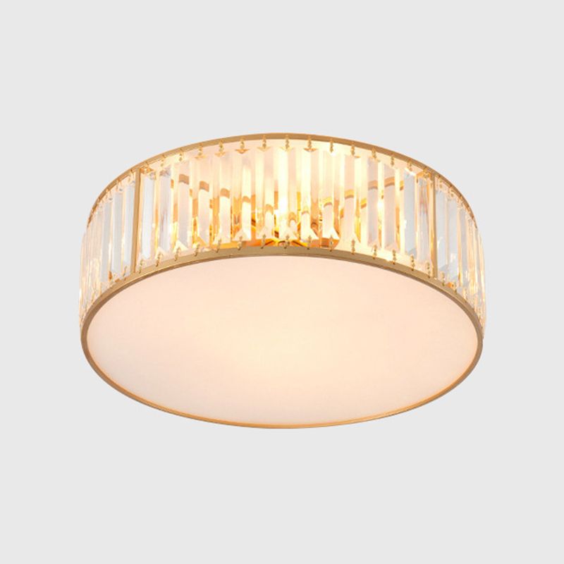 Round Shaped Living Room Flush Mount Faceted Crystal Modern Flushmount Ceiling Light