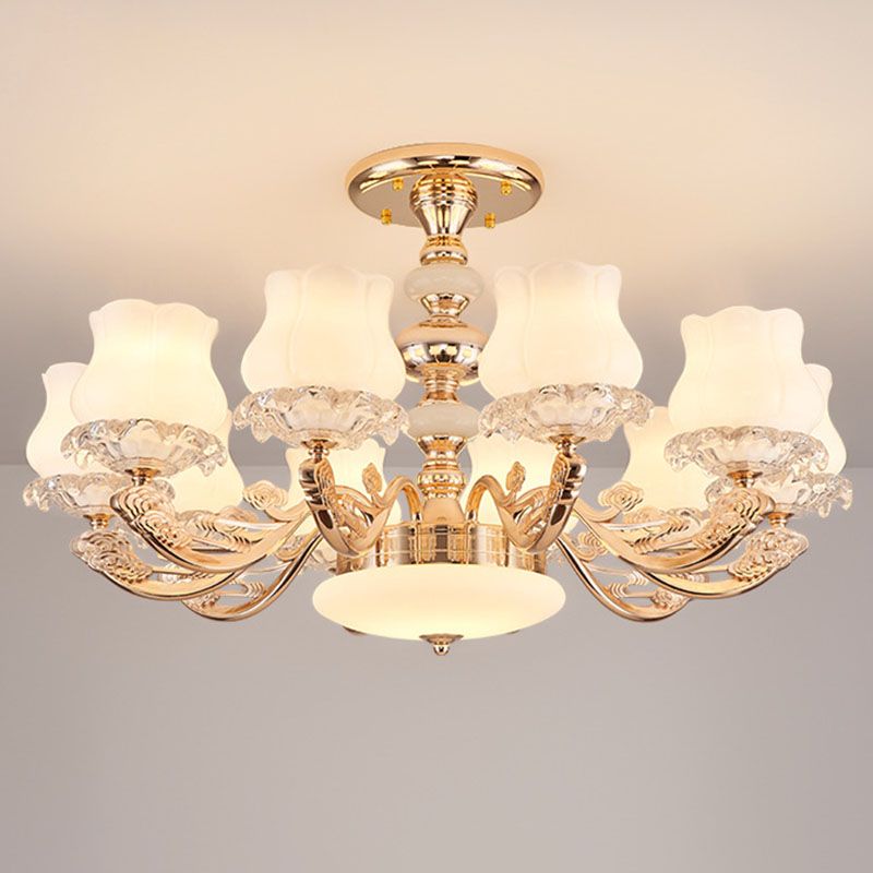 Simplicidad Flower semi iluminación de montura opal sala de estar de la sala de estar del techo de lámpara en oro