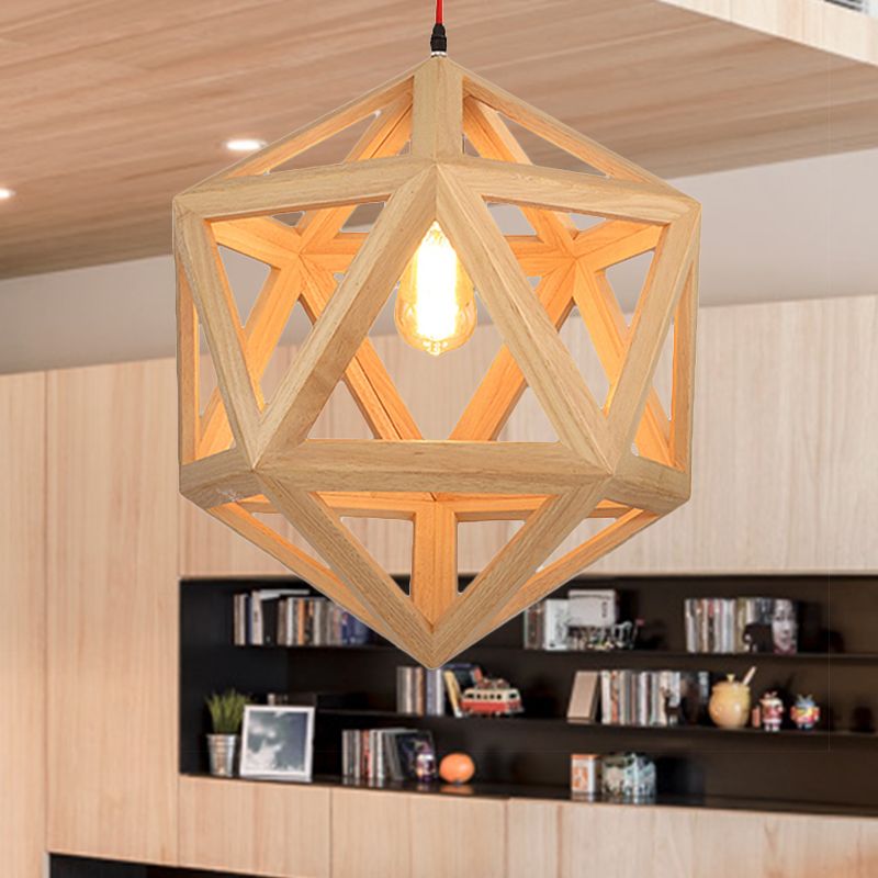 15"/19" Wide Cage Wood Drop Pendant Light 1-Head Ceiling Light Fixture for Dining Room