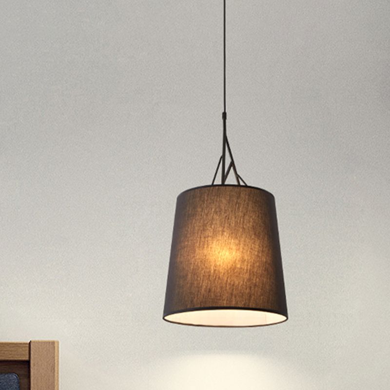 Hand Sewn Fabric Conic Pendant Lamp Nordic Single Black/White Hanging Ceiling Light with Twig Arm