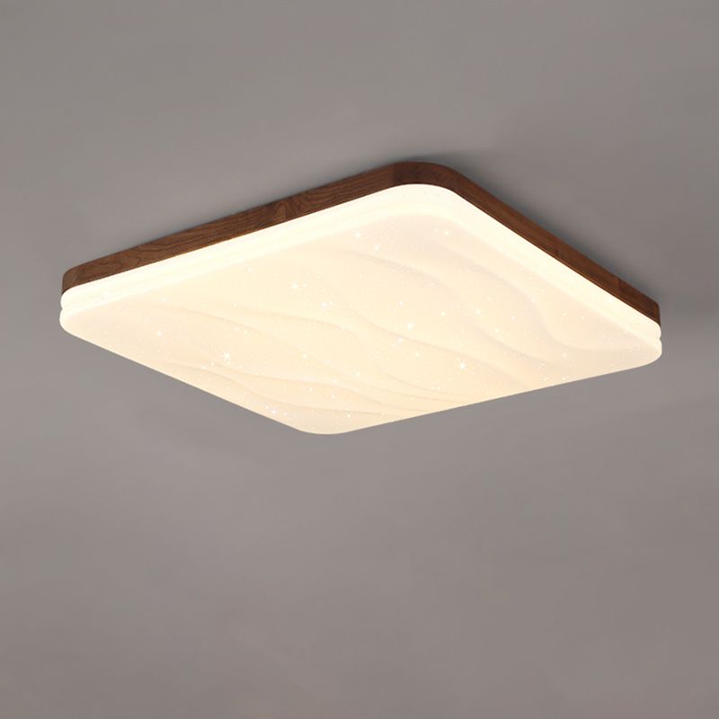 Brown Wood Modern Flush Mount Geometric Shape Ceiling Light with Acrylic Shade for Bedroom