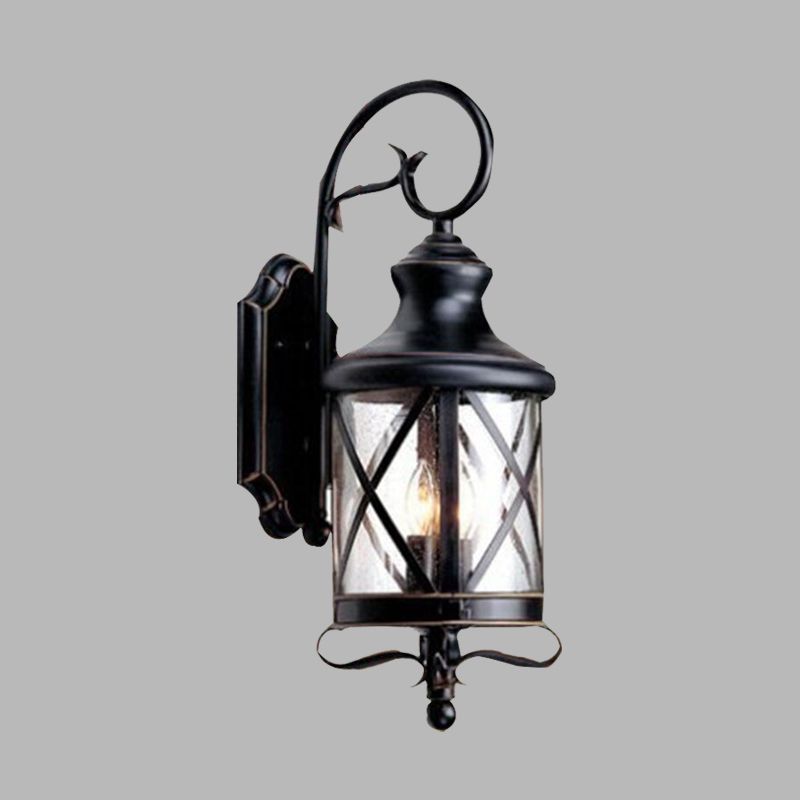 Black 1 Head Wall Light Fixture Rustic Clear Seeded Glass Jar Shape Wall Sconce Lamp for Garden