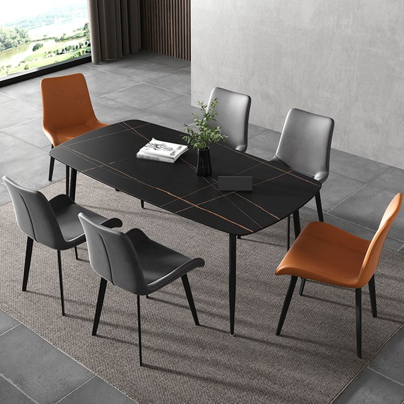 Rectangle Industrial Dining Room Table Sintered Stone Table with 4 Black Metal Legs