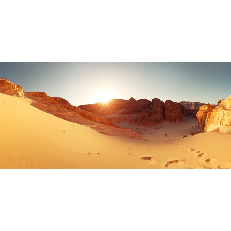 Yellow Desert View Mural Sun Behind Backlit Mountain Modern Waterproof Wall Covering