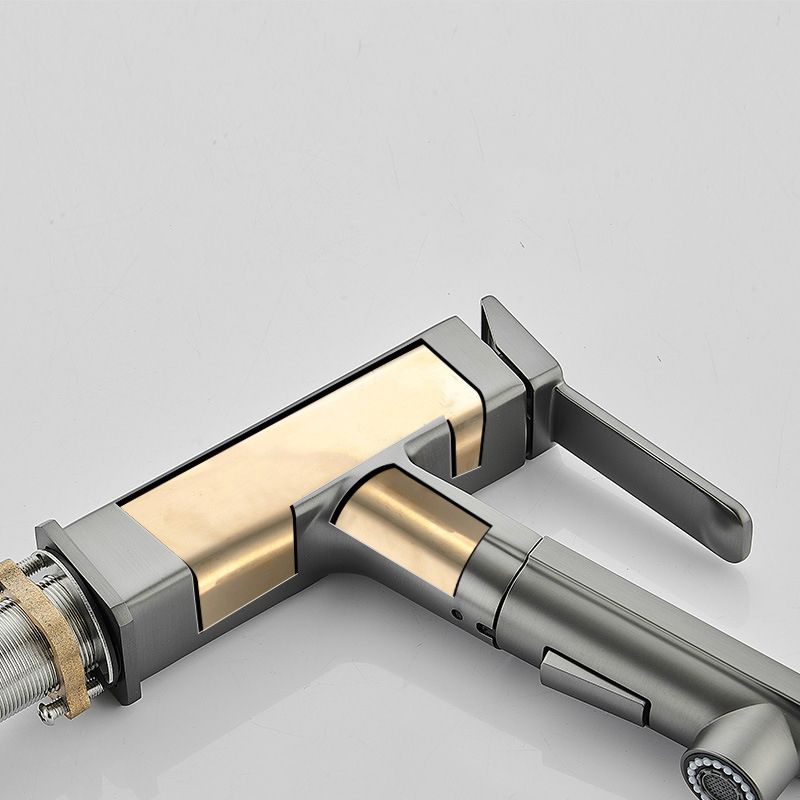 Modern Brass Sink Faucet Centerset Bathroom Faucet with Water Hose
