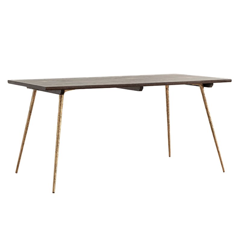 Mesa de comedor de lujo tradicional, mesa rectangular de madera de 4 patas con base de metal